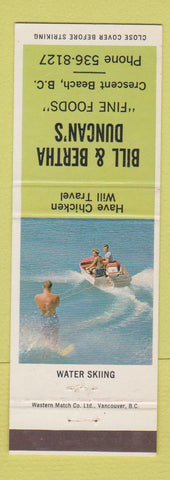 Matchbook Cover - Bill and Bertha Duncan's Crescent Beach BC Water Skiing