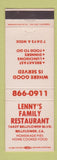 Matchbook Cover - Lenny's Family Restaurant Bellflower CA