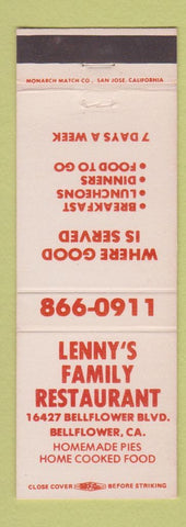 Matchbook Cover - Lenny's Family Restaurant Bellflower CA