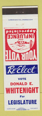 Matchbook Cover - Donald Whitenight Legislature Election