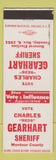 Matchbook Cover - Charles Gearhart Sheriff Election Montour County 1951