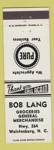 Matchbook Cover - Pure oil gas Bob Lang Walstonburg N