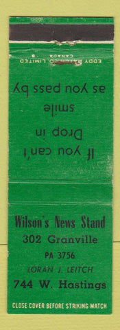 Matchbook Cover - Wilson's News Stand