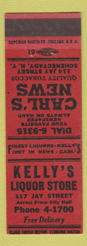 Matchbook Cover - Kelly's Liquor Carl's News Schenectady NY