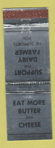 Matchbook Cover - Farmers State Bank Waupaca WI Support Dairy Farmers SILVER