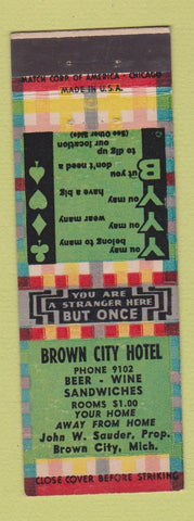 Matchbook Cover - Brown City Hotel Brown City MI