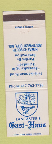 Matchbook Cover - Gast Haus Lancaster's Southwest City MO