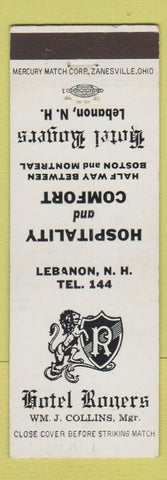 Matchbook Cover - Hotel Rogers Lebanon NH