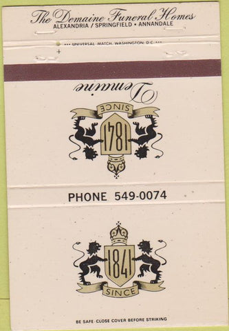 Matchbook Cover - Demaine Funeral Homes Alexandria VA 40 Strike