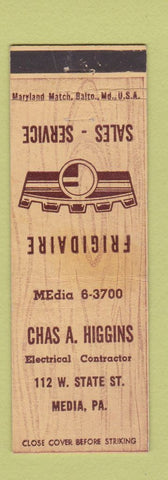 Matchbook Cover - Chas Higgins Frigidaire Appliances Media PA