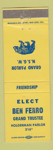 Matchbook Cover - Ben Ferro Grand Trustee Holderman Parlor NSGW Election