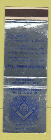 Matchbook Cover - Paramuthia Lodge Sesquicentennial  Athens OH