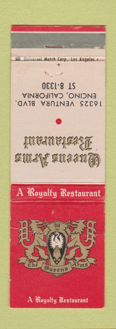 Matchbook Cover - Queens Arms Restaurant Encino CA