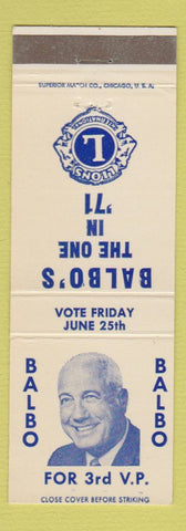 Matchbook Cover - Lions Club Balbo Election 1971 3rd VP IL