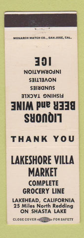 Matchbook Cover - Lakeshore Villa Market Lakehead CA Shasta Lake
