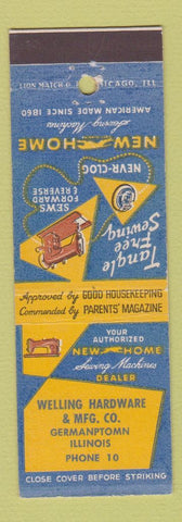 Matchbook Cover - New Home Sewing Machine Welling Hardware Germantown IL