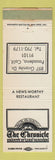 Matchbook Cover - Chronicle Bar Grill Pasadena CA WEAR