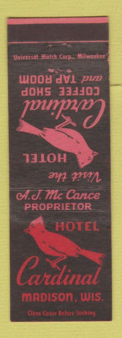 Matchbook Cover - Hotel Cardinal Madison WI PRINTING ERROR