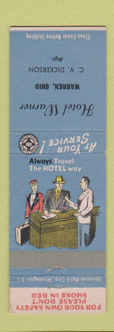 Matchbook Cover - Hotel Warner Warren OH