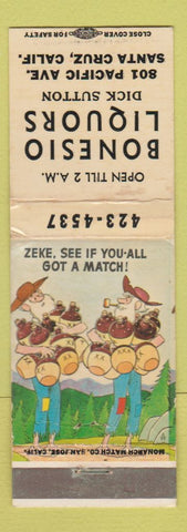 Matchbook Cover - Bonesio Liquors Santa Cruz CA hillbilly WEAR