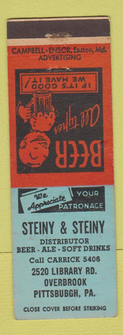 Matchbook Cover - Steiny & Steiny Beer Soda Distributor Pittsburgh PA