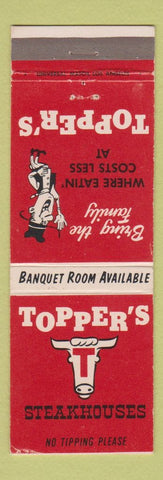 Matchbook Cover - Topper's Steak Houses Salt Lake City UT