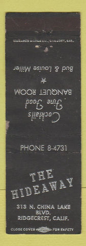 Matchbook Cover - The Hideaway Ridgecrest CA POOR BACK