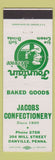 Matchbook Cover - Jacobs Confectionery Danville PA