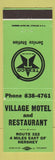 Matchbook Cover - Village Motel Texaco oil gas Hershey PA