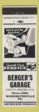 Matchbook Cover - Berger's Garage Washingtonville PA