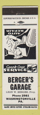 Matchbook Cover - Berger's Garage Washingtonville PA