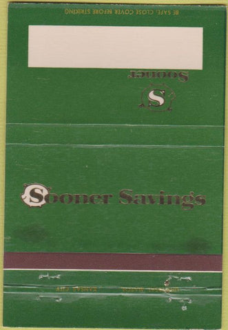 Matchbook Cover - Sooner Savings Bank Oklahoma WEAR Green 40 Strike
