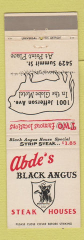 Matchbook Cover - Abde's Black Angus Steak House Detroit?