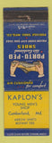 Matchbook Cover - Porto Ped Men's Shoes Kaplon's Cumberland MD