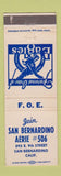 Matchbook Cover - Eagles Club San Bernardino CA