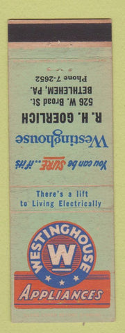 Matchbook Cover - Westinghouse Appliances RH Georlich Bethlehem PA