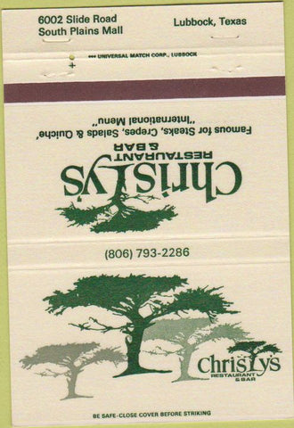 Matchbook Cover - Christy's Restaurant Bar Lubbock TX 40 Strike