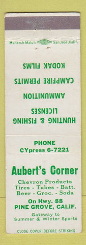 Matchbook Cover - Aubert's Corner Chevron oil gas Pine Grove CA
