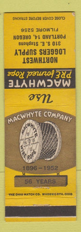 Matchbook Cover - Macwhyte Wire Rope 1952 NW Loggers Supply Portland OR
