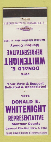 Matchbook Cover - Donald Whitenight Election Rep Montour County 1952