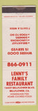 Matchbook Cover - Lenny's Family Restaurant Bellflower CA