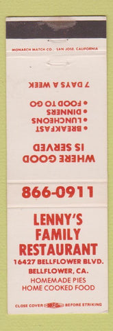 Matchbook Cover - Lenny's Family Restaurant Bellflower CA