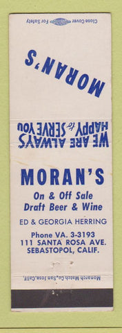 Matchbook Cover - Moran's Liquor Bar Sebastopol CA