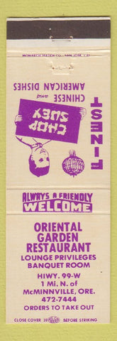 Matchbook Cover - Oriental Garden Restaurant Chinese McMinnville OR