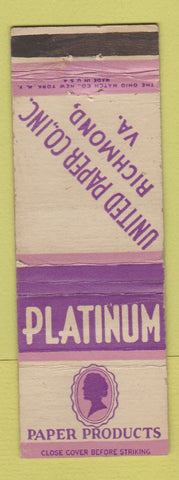 Matchbook Cover - Platinum Paper Products Richmond VA WORN