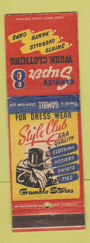 Matchbook Cover - Gamble's Super 8 Work Clothes WEAR