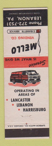 Matchbook Cover - Mello Vending Lebanon PA cigarette