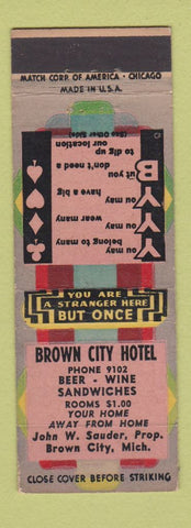 Matchbook Cover - Brown City Hotel Brown City MI