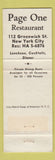 Matchbook Cover - Page One Restaurant New York City