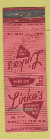 Matchbook Cover - Linko's Restaurant Liquor Colton CA WORN